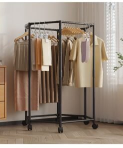 360° Rotating Hexagonal Clothes Rack | 150lb Capacity | Rolling Utility Hanger