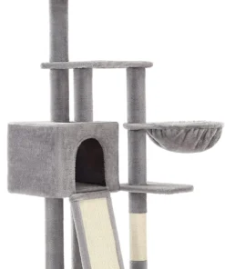 Alternative view of Multi-Level Cat Tree Tower with Cozy Cave, Scratching Posts & Washable Perch – Light Gray