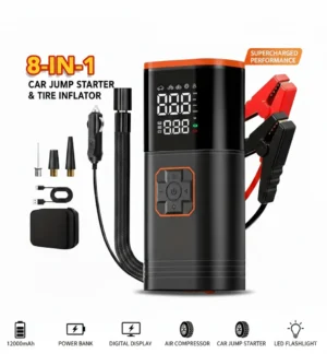 5000A Peak 12V Car Jump Starter & Air Compressor – Emergency Power Station with a Storage Bag