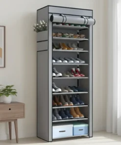 Alternative view of 27-Pair Portable Shoe Storage Cabinet – Dust-Proof Organizer with Side Pockets Gray