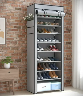 27-Pair Portable Shoe Storage Cabinet – Dust-Proof Organizer with Side Pockets Gray