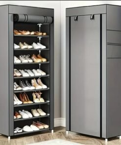 Alternative view of 27-Pair Portable Shoe Storage Cabinet – Dust-Proof Organizer with Side Pockets Gray