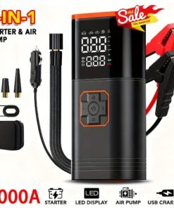 5000A Peak 12V Car Jump Starter & Air Compressor – Emergency Power Station with a Storage Bag