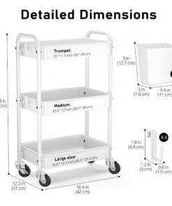 Alternative view of Multifunctional Rolling Metal Shelf – 3-Level Storage Organizer for Kitchen, Bath, & Office (White)