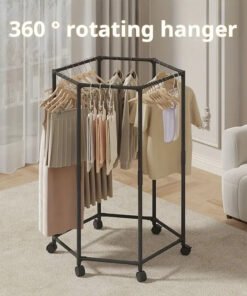 Alternative view of 360° Rotating Hexagonal Clothes Rack | 150lb Capacity | Rolling Utility Hanger